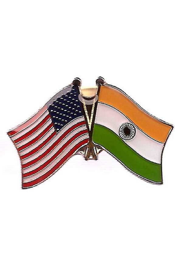 PACK of 50 India & US Crossed Double Flag Lapel Pins, Indian & American Friendship Pin Badge