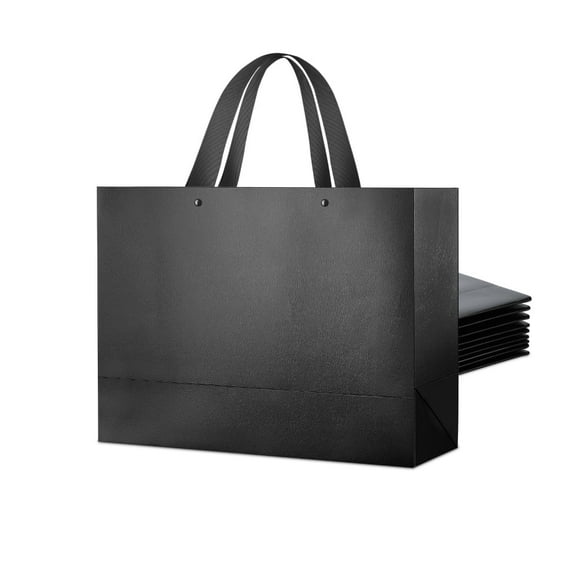PACKHOME 10 Black Gift Bags, 14.5x5x10.5 inches, Large Paper Gift Bags with Handles for Gift Giving