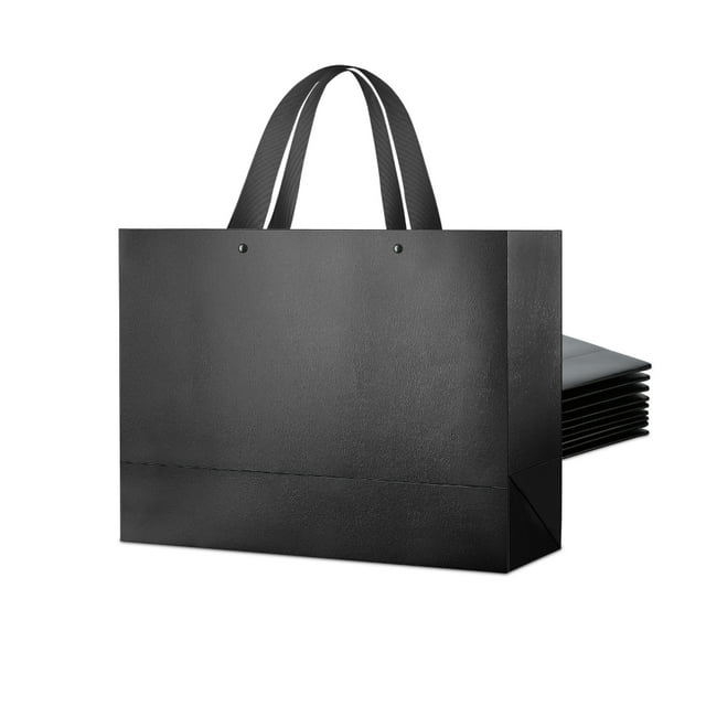 PACKHOME 10 Large Gift Bags, Black Paper Gift Bags with Handles for