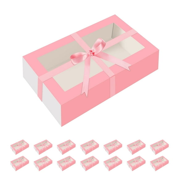 PACKHOME 15 Pack Macaron Boxes for 12, Pink Macaron Packaging Boxes with Window and Ribbon, 7.2×4×1.9 inches
