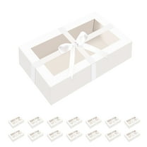 PACKHOME 15 Pack Macaron Boxes for 12, White Macaron Packaging Boxes with Window and Ribbon, 7.2×4×1.9 inches