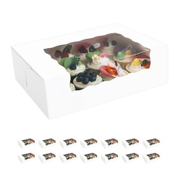 PACKHOME 15 Roll Cake Boxes, 12x8x3.5 inches White Bakery Boxes with Window, Cookies Boxes Pumpkin Roll Container Donut Boxes Pastry Cake Packaging