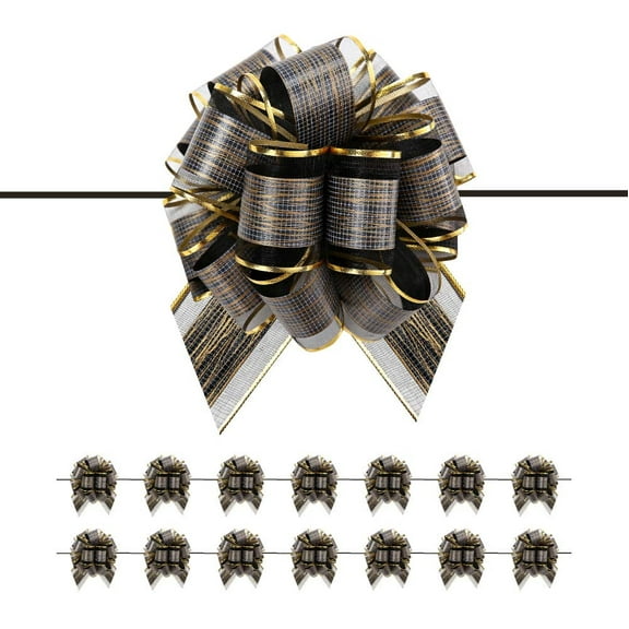 PACKHOME 15pcs Black Gift Bows Large, Pull Bows for Presents, Gift Bows Bulk for Baskets, 6 inches