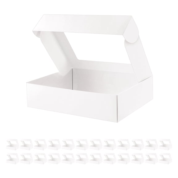 PACKHOME 25 Pcs Cookies Boxes, 10x8x2.5 inches, White Bakery Boxes, Strawberries Box with Window
