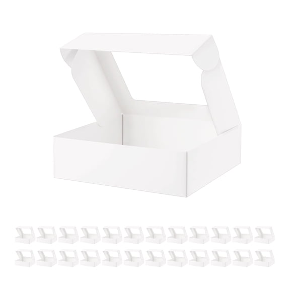 PACKHOME 25 Pcs Cookies Boxes 9x7x2.5 inches, White Bakery Boxes with Window, Pastry Boxes for Bakeries, Cookies, Desserts, Donuts, Pastries, Cupcake