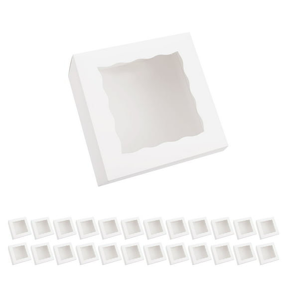 PACKHOME 25 White Bakery Boxes, Cake Boxes with Window, Cake Box, 8x8x4 inches