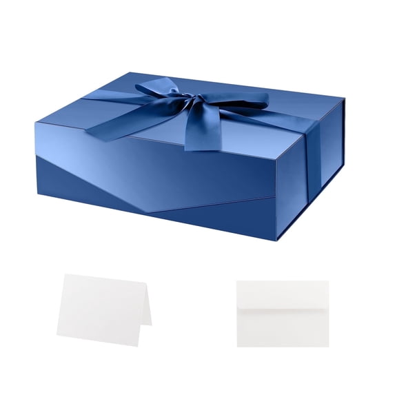 PACKHOME Gift Box 11.5x8.1x3.8 inches, Gift Box with Lid, Blue Large Groomsman Proposal Box with Ribbon