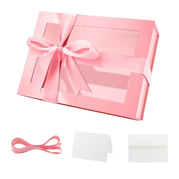 PACKHOME Easter Gift Box with Window, 9x6.5x3.8 inches Pink Gift Box with Magnetic Lid