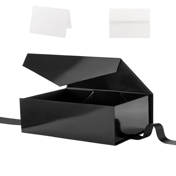 PACKHOME Gift Box with Lid for Presents, 11.5x8.1x3.8 inches, Black Magnetic Large Gift Box with Ribbon