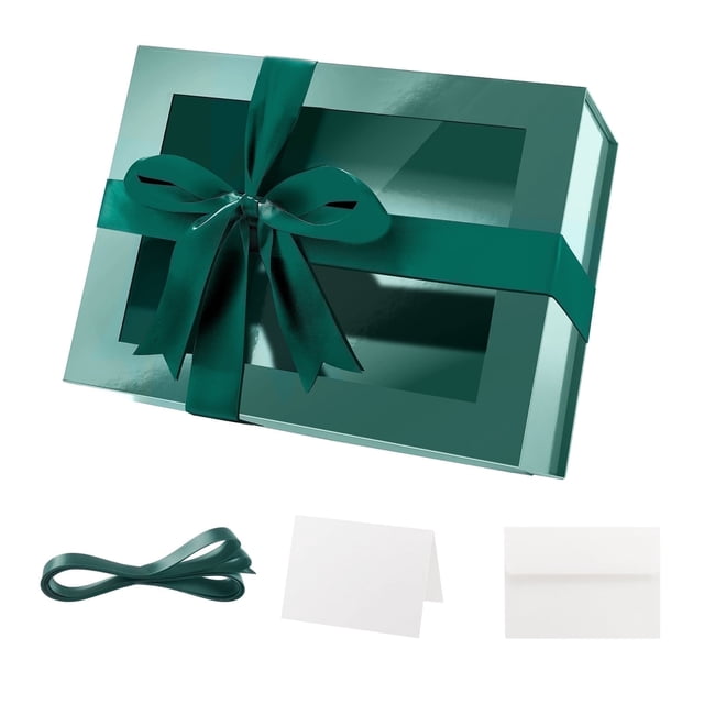 Window Gift Box With String PACKHOME Gift Box with Lid for Presents 9x6.5x3.8 inches, Green Open ...