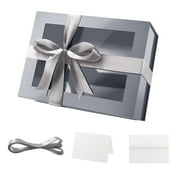 PACKHOME Gift Box with Lids for Presents, Gray Open Window Gift Box with Ribbon for Mother's Day, 9x6.5x3.8 inches