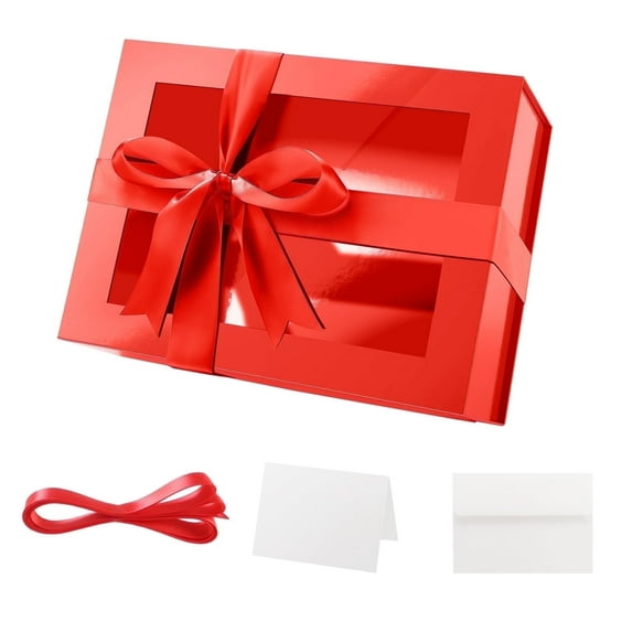 PACKHOME Valentine's Day Gift Box with Lid for Present, 9x6.5x3.8 inches, Red Gift Box with Ribbon