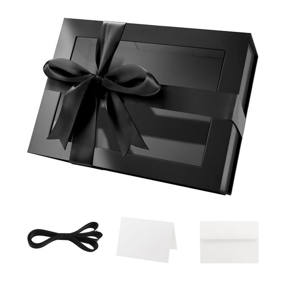 PACKHOME Gift Box with Window, 9x6.5x3.8 inches, Black Gift Box with Magnetic Lid for Present