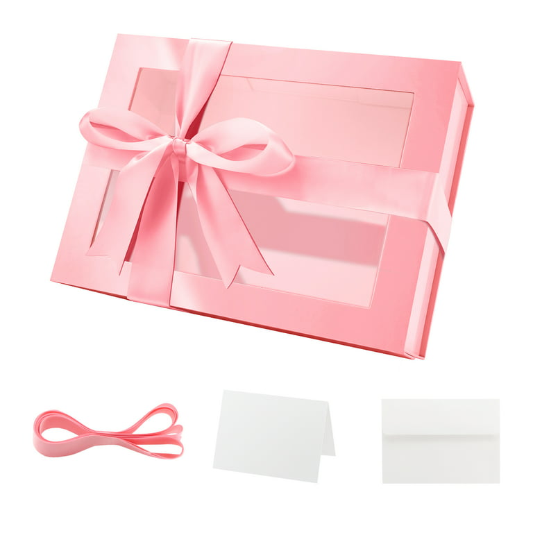 PACKHOME Gift Box with Window, Pink Gift Box with Magnetic Lid for