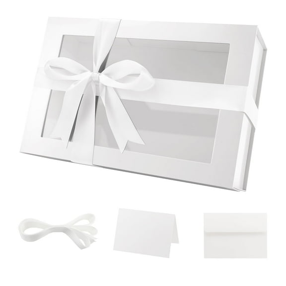 PACKHOME Large Gift Box for Mother's Day, 13.5x9x4.1 inches, Large White Gift Box with Magnetic Lid and Window