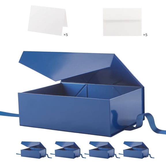 PACKHOME 5 Large Gift Boxes with Ribbon, 11.5x8.1x3.8 inches, Blue Magnetic Gift Boxes for Presents,
