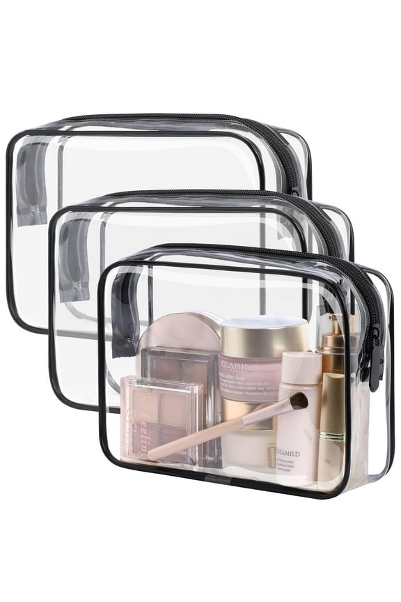 PACKISM Clear Toiletry Bag, 3 Pack TSA Approved Toiletry Bag Quart Size Bag, Travel Makeup Cosmetic Bag for Women Men, Carry on Airport Airline Compliant Bag, White (for age 12 or above)