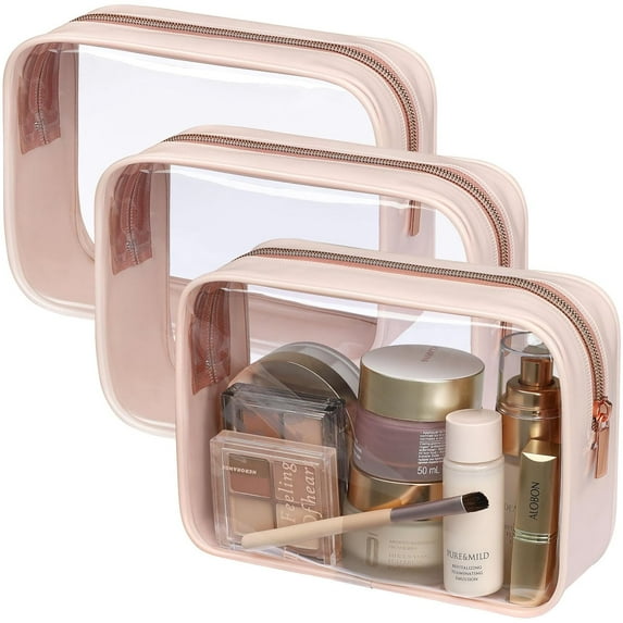 PACKISM Clear Toiletry Bag, 3 Pack TSA Approved Toiletry Bag Quart Size Bag, Travel Makeup Cosmetic Bag for Women Men, Carry on Airport Airline Compliant Bag, White (for age 12 or above)