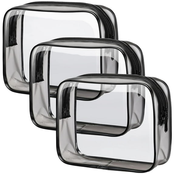 PACKISM Clear Toiletry Bag, 3 Pack TSA Approved Toiletry Bag Quart Size Bag, Travel Makeup Cosmetic Bag for Women Men, Carry on Airport Airline Compliant Bag, White (for age 12 or above)