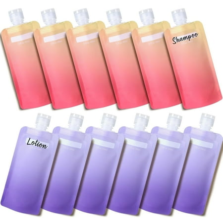Travel Pouches for Toiletries - 12 Pack Leak Proof 3oz TSA Approved Travel Size Containers, Stand Up, Slim & Lightweight Design, Take up Less Space, Pack More Liquids