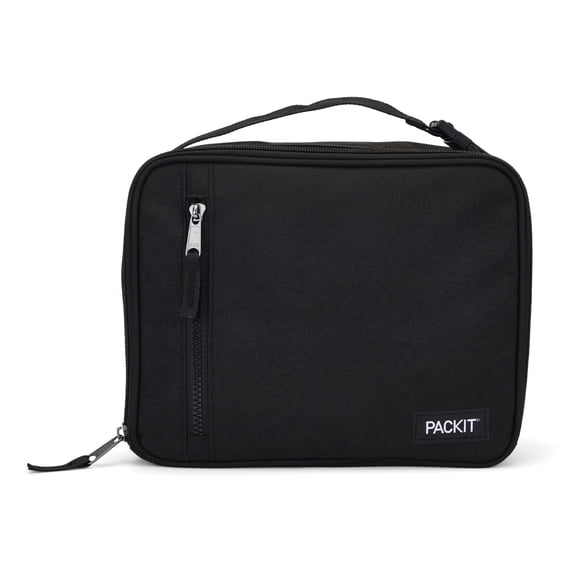 PackIt Freezable Classic Lunch Box Black Solid Print Food BPA Free Non Toxic Polycanvas Reusable Lunch Boxes