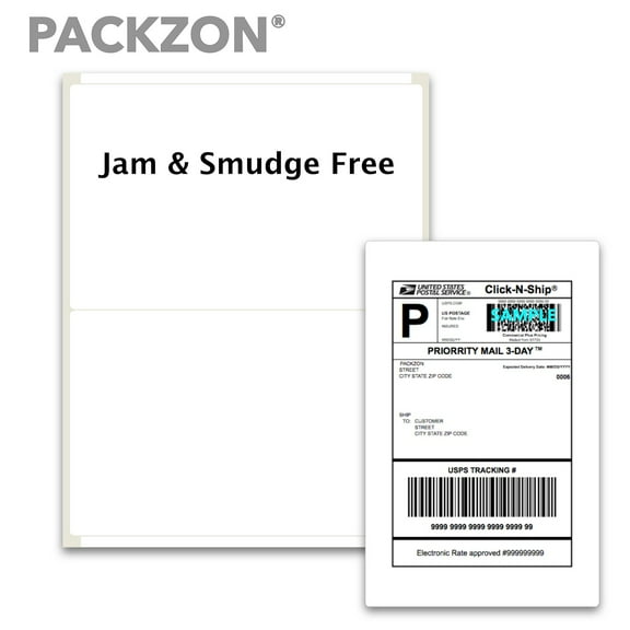 PACKZON Shipping Labels with Self Adhesive, Rounded Corner, For Laser & Inkjet Printers, 5.5 x 8.5 Inches, White Matte, Pack of 500 Labels