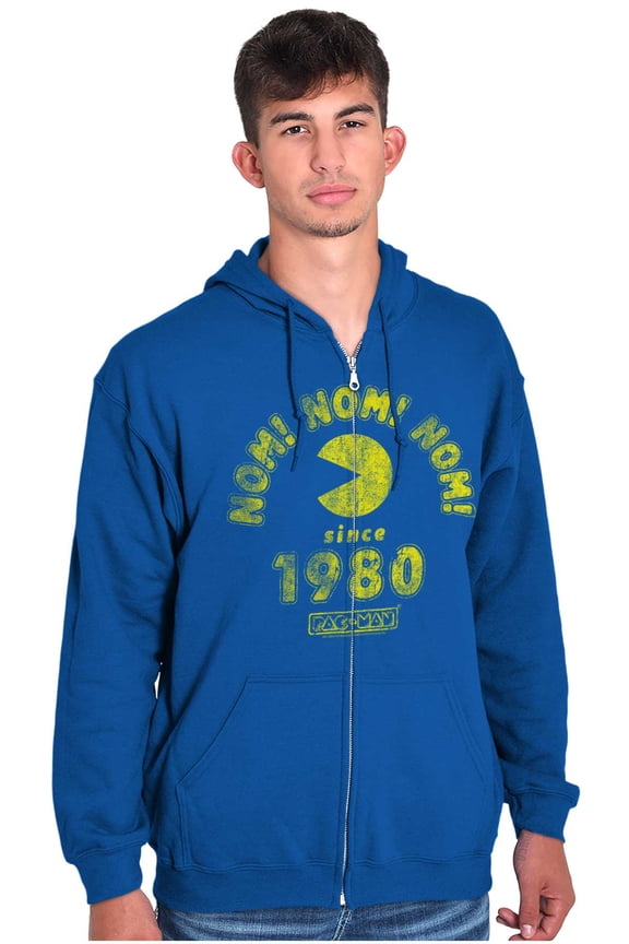 PACMAN 80s Arcade Game Nom Nom Unisex Plus Size Zip Hoodie Brisco Brands 5X