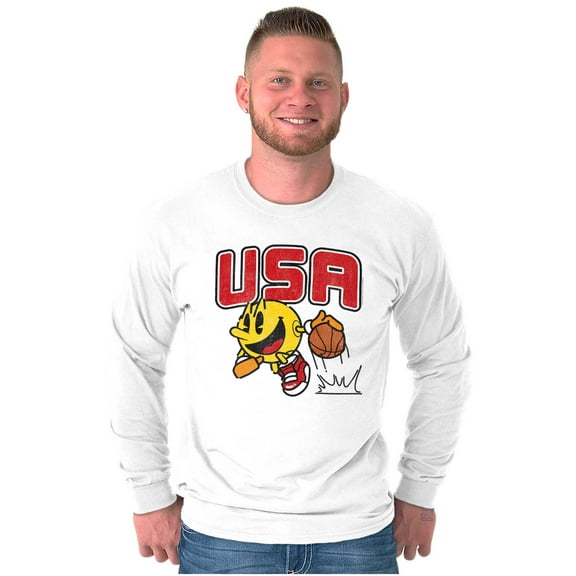 PACMAN Arcade Game Basketball USA Long Sleeve TShirt Men Women Brisco Brands S