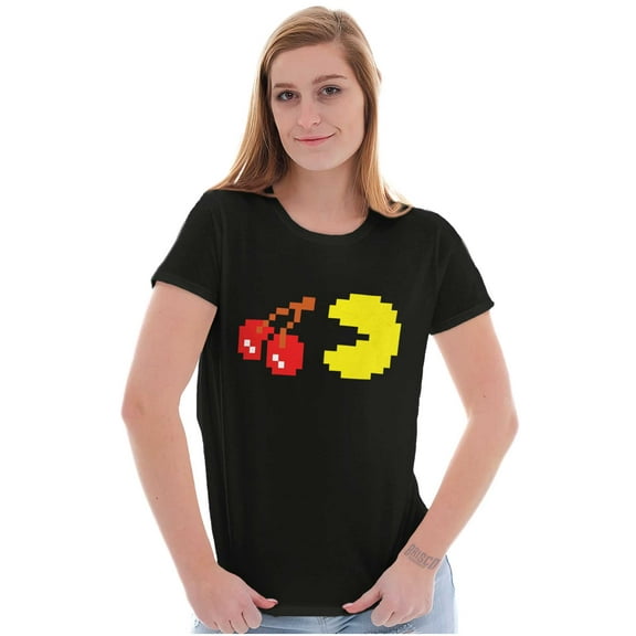 PACMAN Arcade Game Pixelated Cherry Women's T Shirt Ladies Tee Brisco Brands S