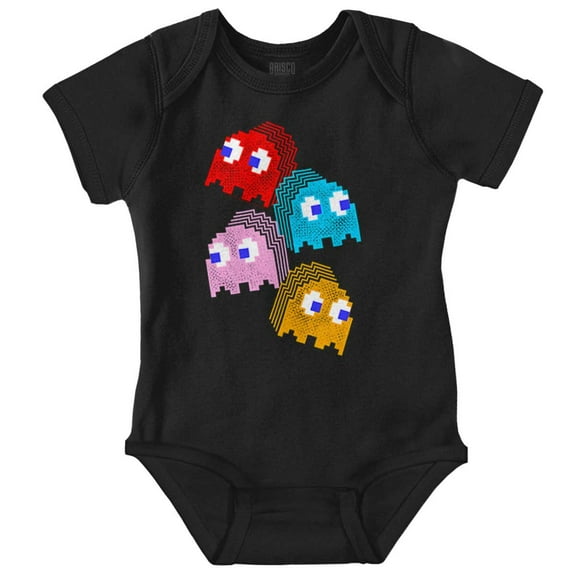 PACMAN Arcade Game Pixelated Ghosts Romper Boys or Girls Infant Baby Brisco Brands NB