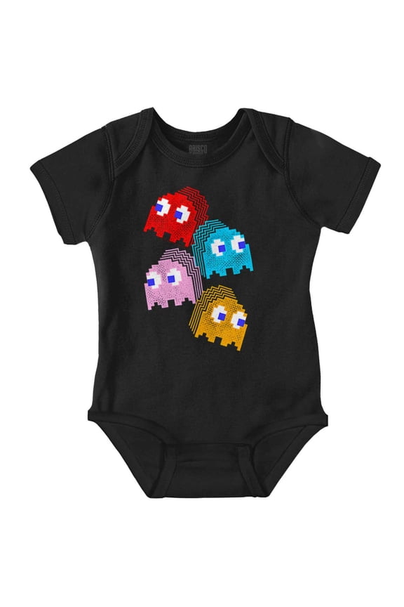 PACMAN Arcade Game Pixelated Ghosts Romper Boys or Girls Infant Baby Brisco Brands NB