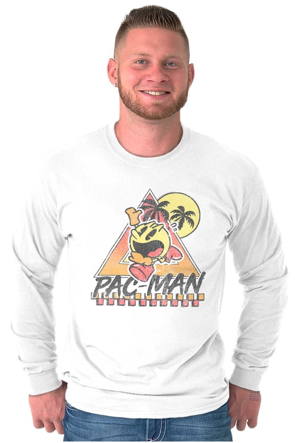 PACMAN Arcade Game Tropical Vacation Long Sleeve TShirt Men Women Brisco Brands S