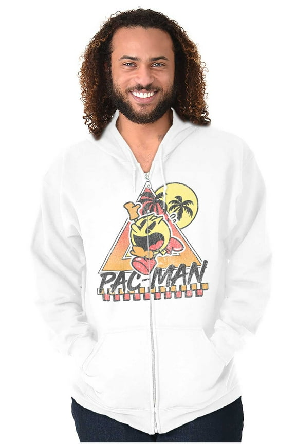 PACMAN Arcade Game Tropical Vacation Zip Up Hoodie Men's Women's Brisco Brands L