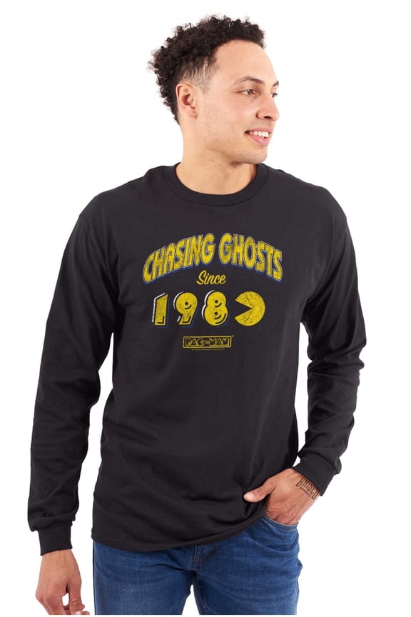 PACMAN Chasing Ghosts Since 1980 Unisex Plus Size Long Sleeve Tee Shirt Brisco Brands 2X