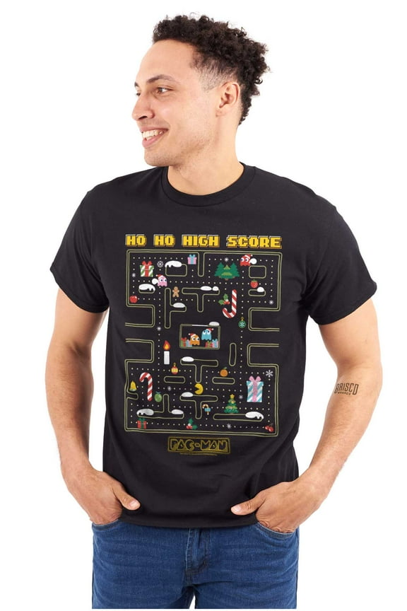 PACMAN Christmas Maze Video Game Graphic T Shirt Men or Women Brisco Brands S