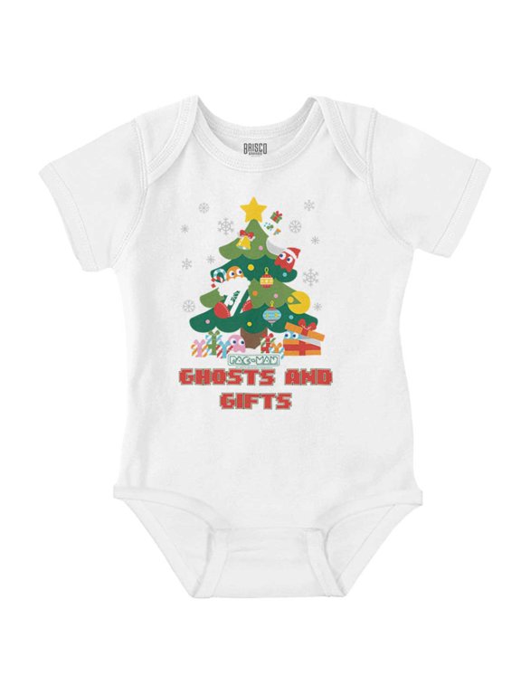 PACMAN Christmas Tree Ghost and Gifts Baby Romper Boys or Girls Brisco Brands 18M