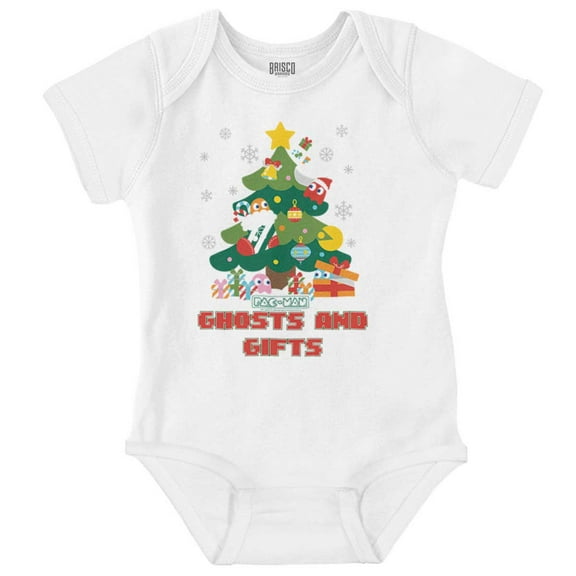 PACMAN Christmas Tree Ghost and Gifts Baby Romper Boys or Girls Brisco Brands NB