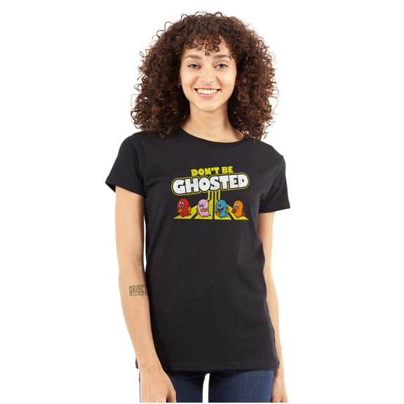 PACMAN Don't Be Ghosted Dating Joke Women's T Shirt Ladies Tee Brisco Brands S