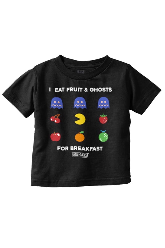 PACMAN Fruit and Ghosts for Breakfast Toddler Boy Girl T Shirt Infant Toddler Brisco Brands 12M