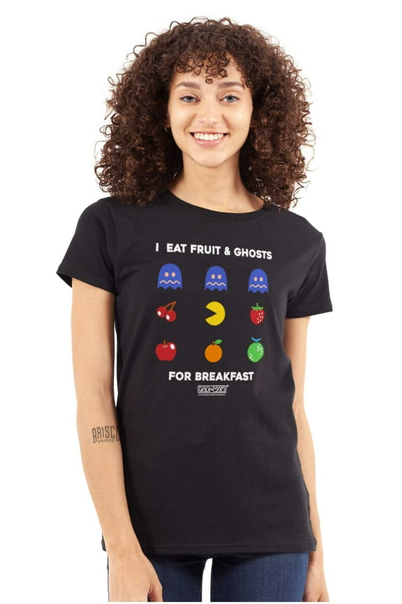 PACMAN Fruit and Ghosts for Breakfast Women's T Shirt Ladies Tee Brisco Brands S