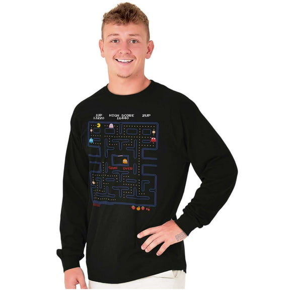 PACMAN Game Over Retro Video Gaming Long Sleeve TShirt Men Women Brisco Brands S