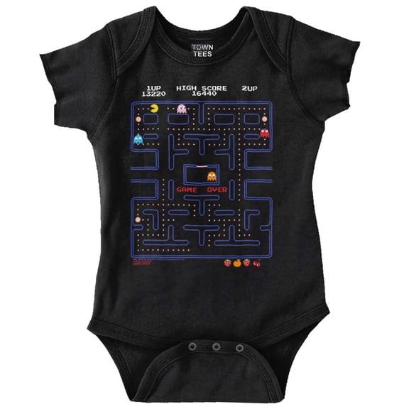PACMAN Game Over Retro Video Gaming Romper Boys or Girls Infant Baby Brisco Brands 12M