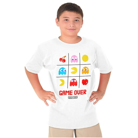 PACMAN Game Over Tic Tac Toe Ghosts Crewneck T Shirts Boy Girl Teen Brisco Brands S