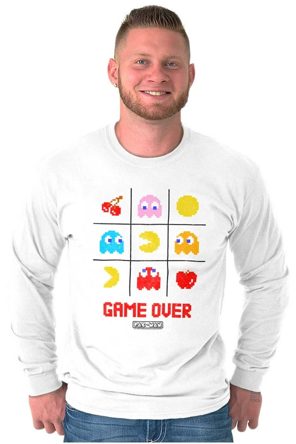 PACMAN Game Over Tic Tac Toe Ghosts Long Sleeve TShirt Men Women Brisco Brands S