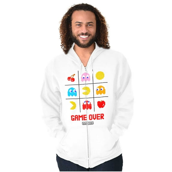 PACMAN Game Over Tic Tac Toe Ghosts Zip Up Hoodie Men's Women's Brisco Brands S