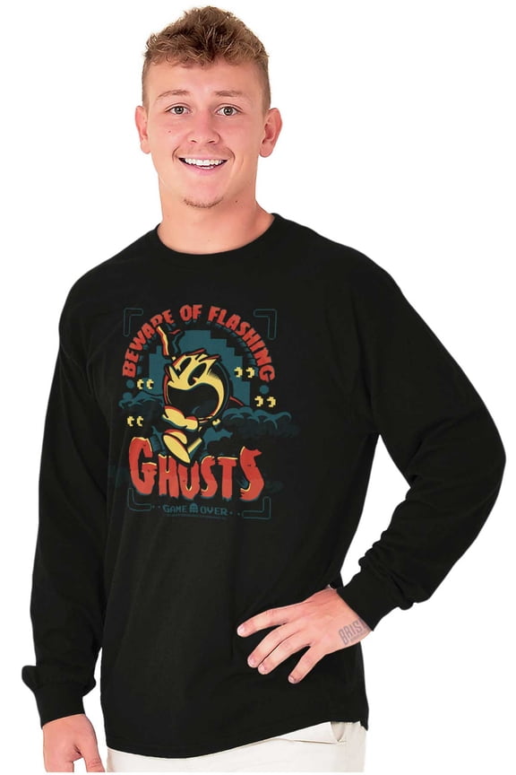 PACMAN Halloween Flashing Ghosts Long Sleeve TShirt Men Women Brisco Brands S