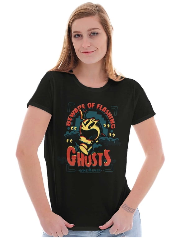 PACMAN Halloween Flashing Ghosts Women's T Shirt Ladies Tee Brisco Brands X