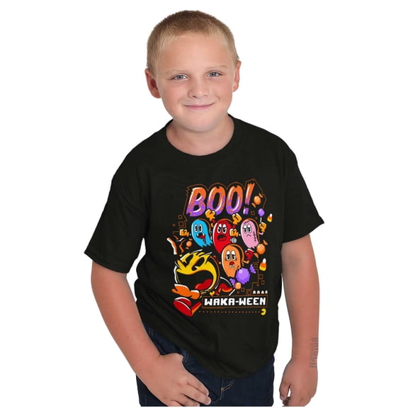 PACMAN Halloween Ghosts Boo Waka-Ween Crewneck T Shirts Boy Girl Teen Brisco Brands X
