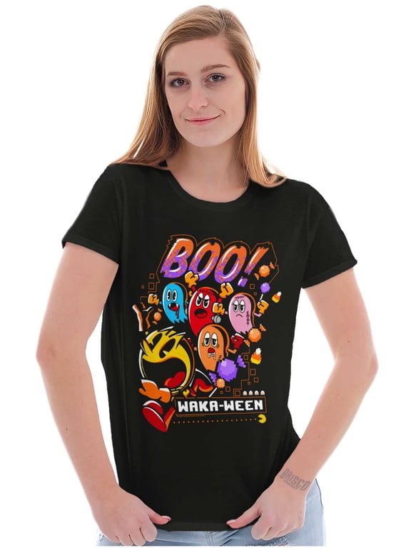 PACMAN Halloween Ghosts Boo Waka-Ween Women's T Shirt Ladies Tee Brisco Brands S