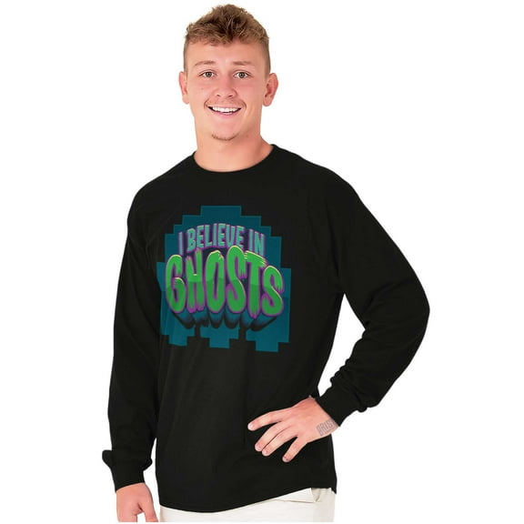 PACMAN Halloween I Believe in Ghosts Long Sleeve TShirt Men Women Brisco Brands S